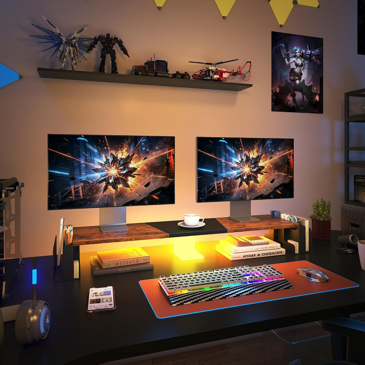 WESTREE Dual Monitor Stand Riser with Storage, Computer Monitor Riser with Ad...