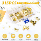 GOOLADA 315Pcs 5 Style Gold Push Pins, Decorative Push Pins, Cute Pushpin Clip - Image 3