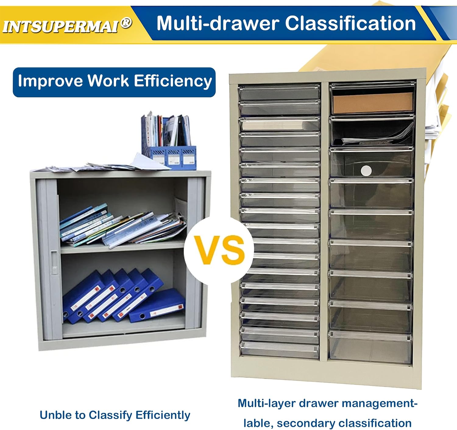 INTSUPERMAI Steel Mobile File Cabinet Combo - Partition Storage Organizer 27-Drawer for Office Home Salon, Books Toys Supplies (9M+18S Drawers)