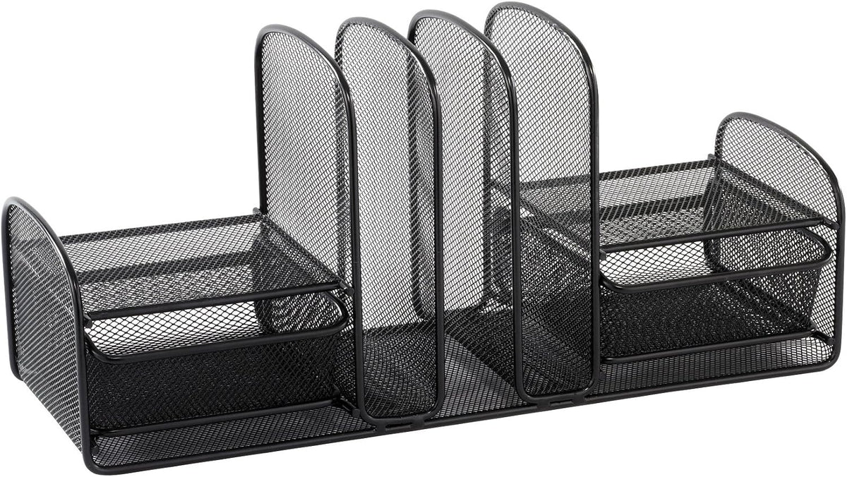 Safco 3263BL Onyx Mesh Desk Organizer with Three Vertical Sections, Two Baske...