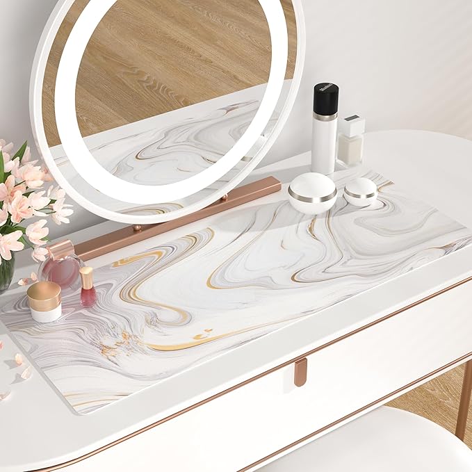 QIYI White Mouse Pad, Cute Marble Large Desk Mat, PU Leather Desk Protector - Image 6