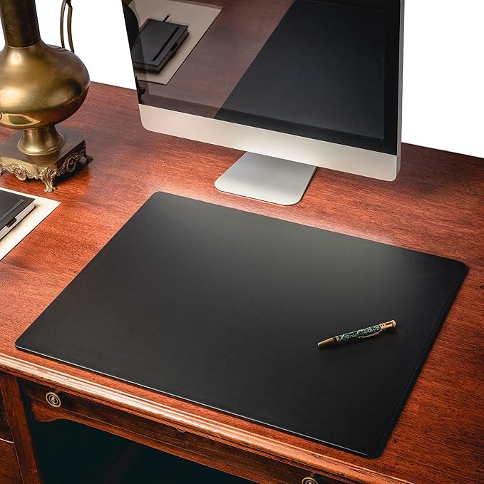 Dacasso 24" x 19" Black Leatherette Luxury Desk Pad Blotter w/Out Side Rails - Image 4