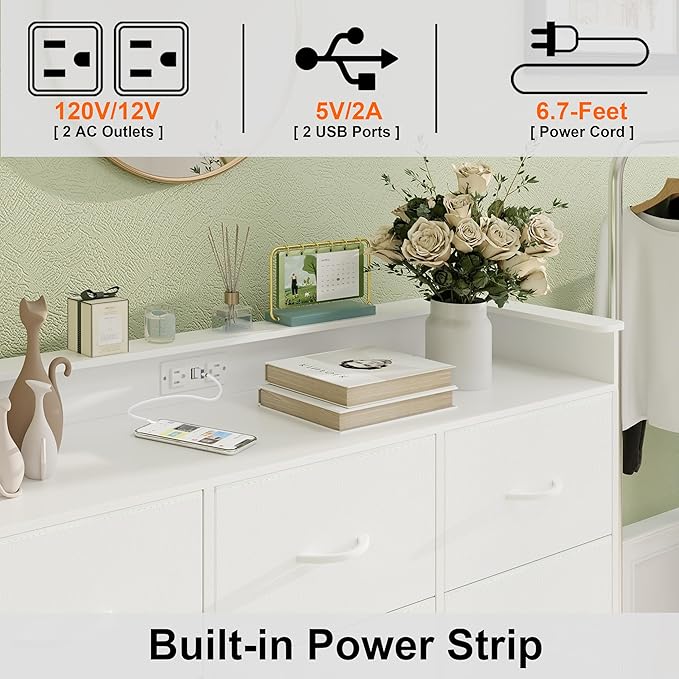Welfuturer White Dresser with LED Lights and Charging Station - Image 5
