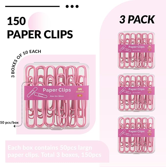 NEEWAY Colorful Large Paper Clips, 2 Inch Jumbo Paper Clips, 3 Pack of 50 - Image 3