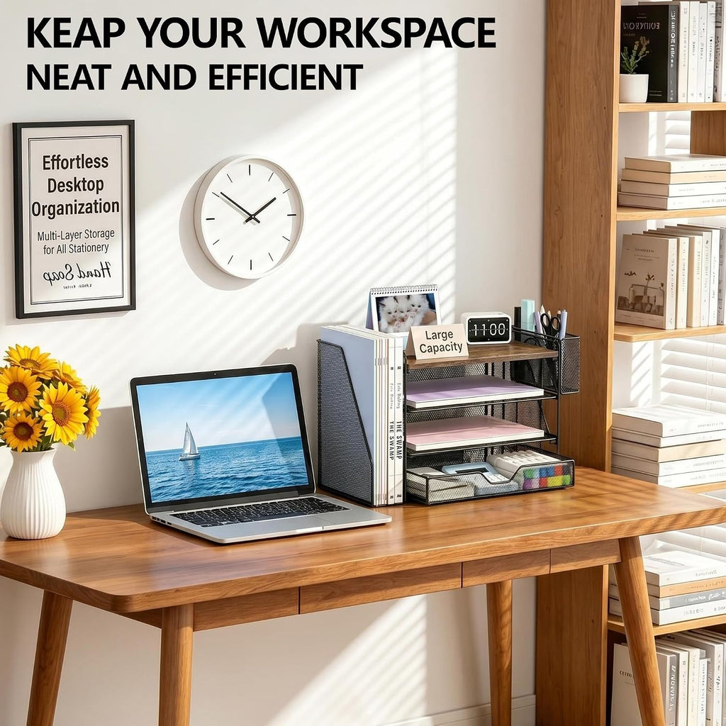opnice desk organizers and accessories, 4-tier desktop file showing dimensions