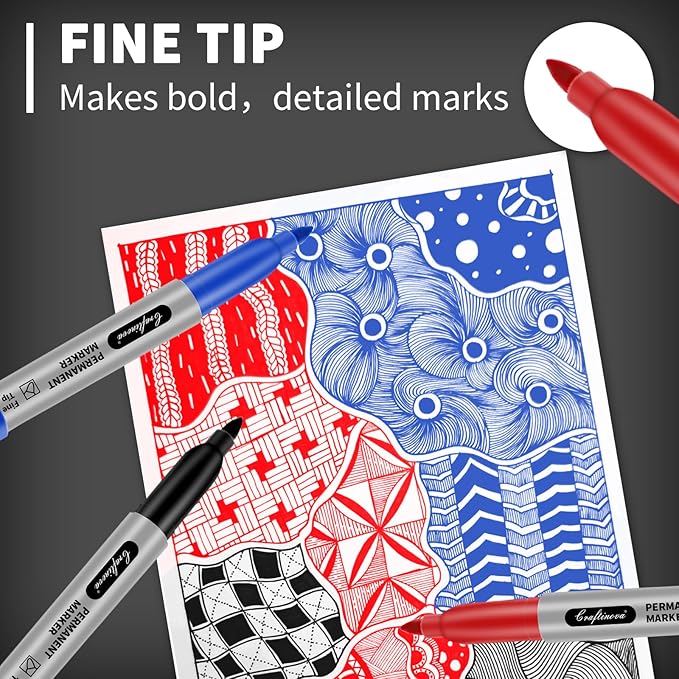 craftinova Fine Point Assorted Colors Permanent Markers Set, Works on Paper - Image 2