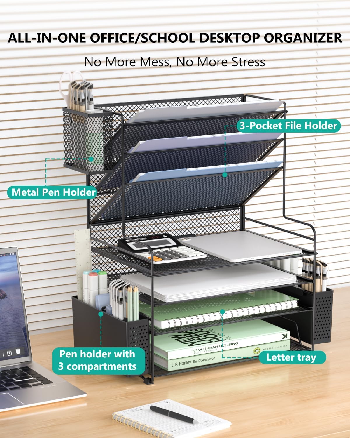 WALI Desk File Organizer, 7 Tier Desktop Paper Letter Tray Organizer with Dra...