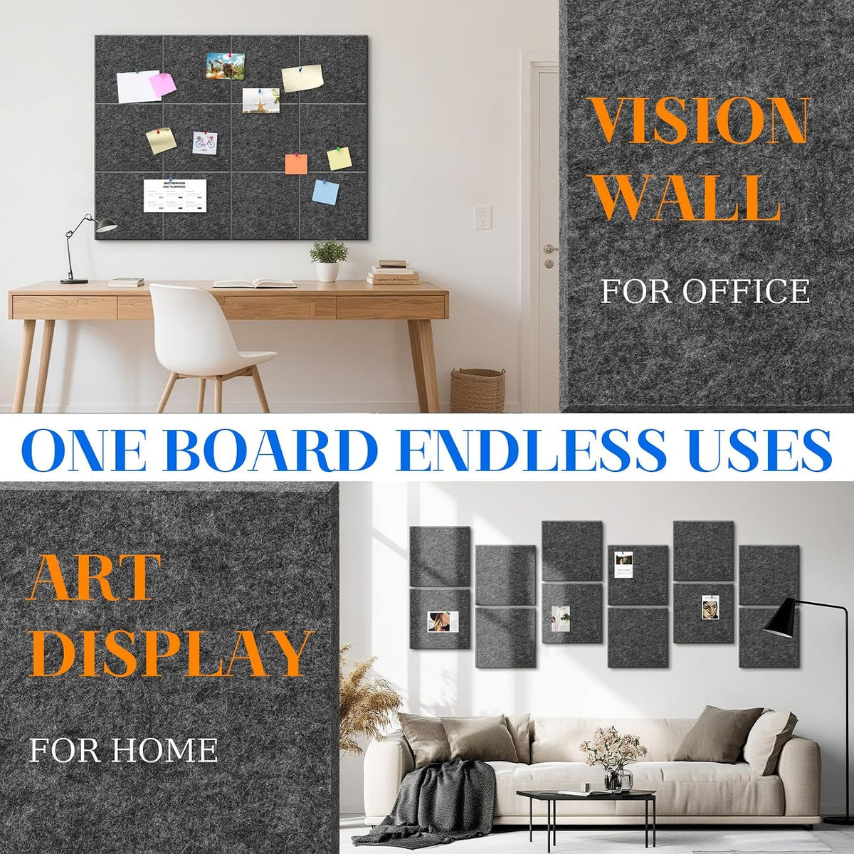 DOLLAR BOSS Felt Cork Board Tiles 48"x36" Bulletin Board, 12 Pcs Da...