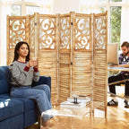 Room Divider Wood Carved Wall Divider Indoor Folding Portable Partition Screen - Image 5