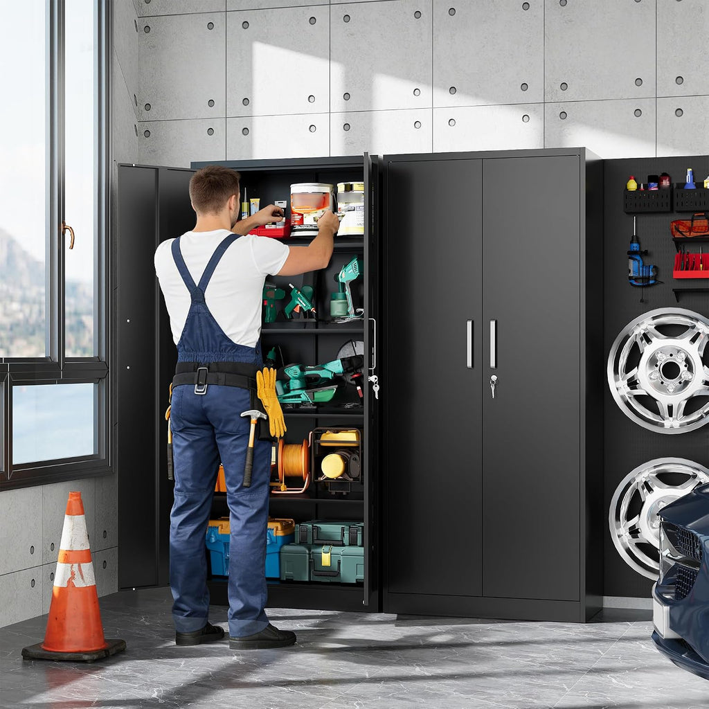 metal garage storage cabinet, durable metal storage solution shown in use