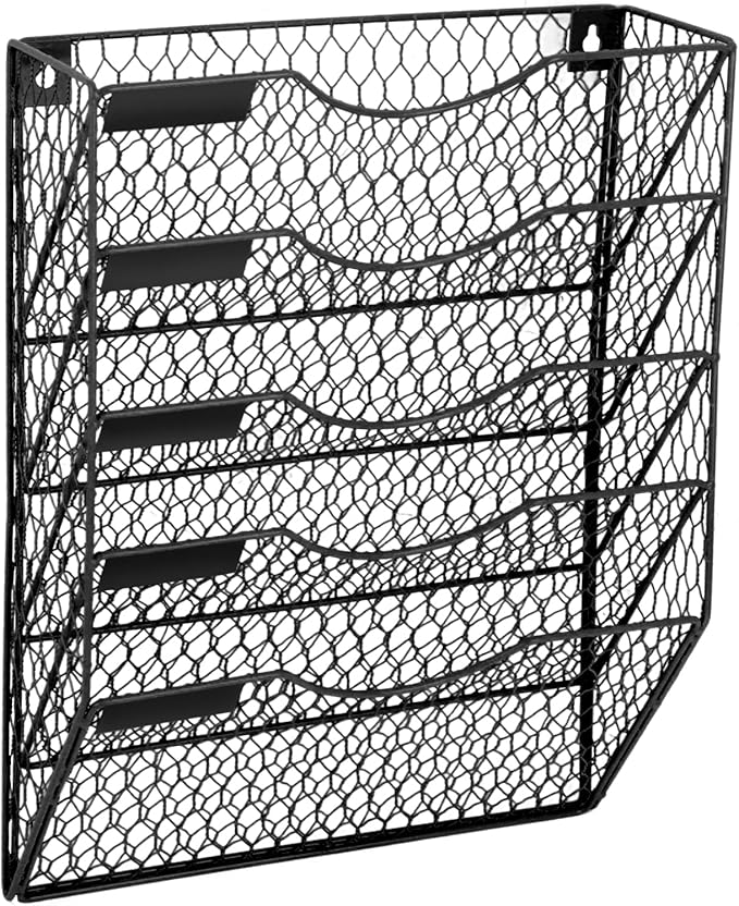 EASEPRES Mail Organizer Wall Mount, 5 Tier Metal Chicken Wire Hanging File - Image 7