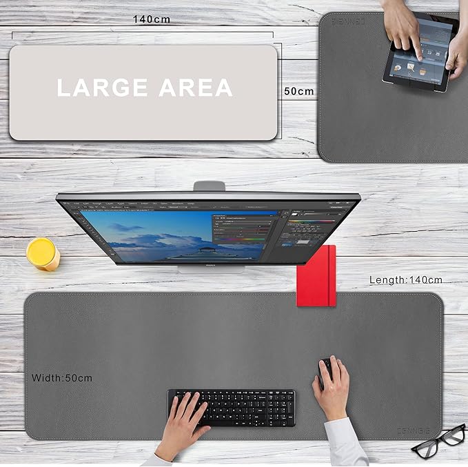 CENNBIE Leather Desk Mat, Extended Non-Slip Mouse Pad, Waterproof PU Leather - Image 5