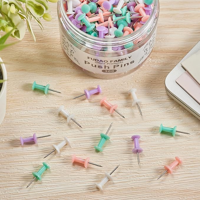 FUDAO FAMILY 300pcs Push Pins for Bulletin Board, Thumb Tacks for Wall Corkboard - Image 4