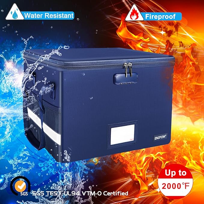 ENGPOW File Box with Lock, Fireproof Document Box with Zipper＆Pockets, - Image 3