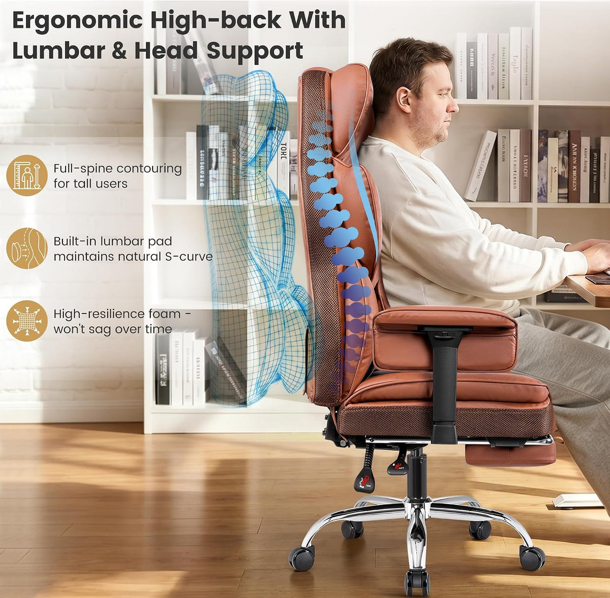 Big & Tall Executive Office Chair, Ergonomic High Back Heavy Duty Compute...