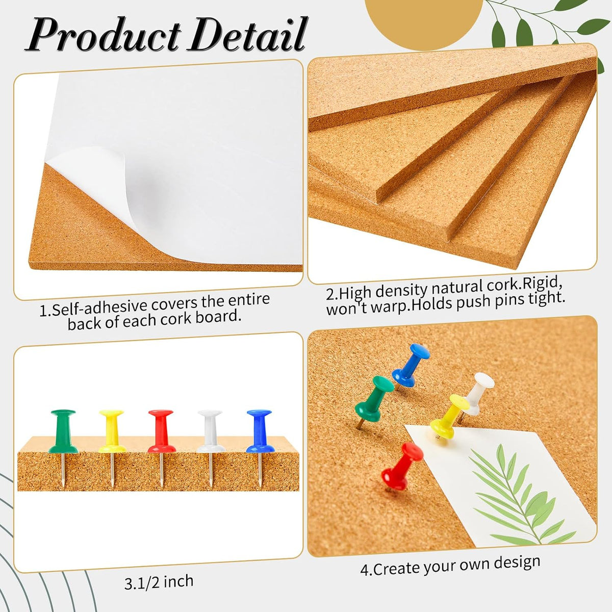 Reginary 28 Pcs Self Adhesive Cork Board Tiles Bulk Square with Pins
