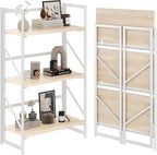 JSB No Assembly Folding Bookshelf, 3 Tier Industrial Metal Book Shelf by HomeFurniture