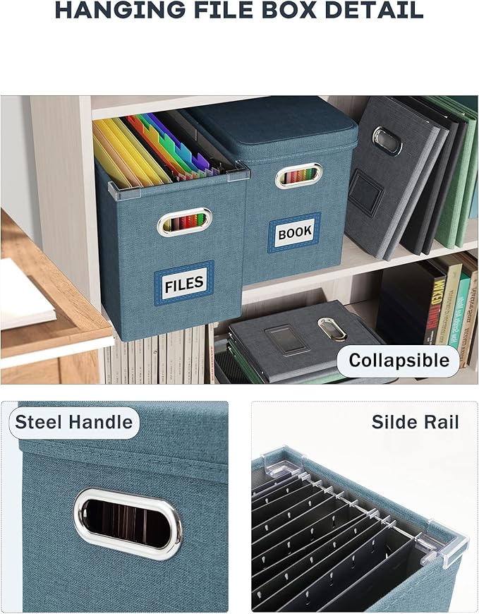 Oterri File Organizer Box with Lid, Hanging Filing File Box with Mesh Pocket - Image 5