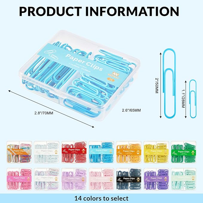 NEEWAY Colorful Paper Clips Assorted Sizes, Small and Large Paperclips - Image 2