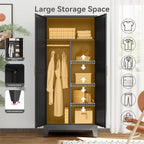 bevivog 71" metal storage cabinet, tall utility closet showing dimensions