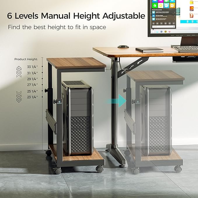 EUREKA ERGONOMIC PC Stand Computer Cart, Height Adjustable Tower Stand 2-Tier - Image 6