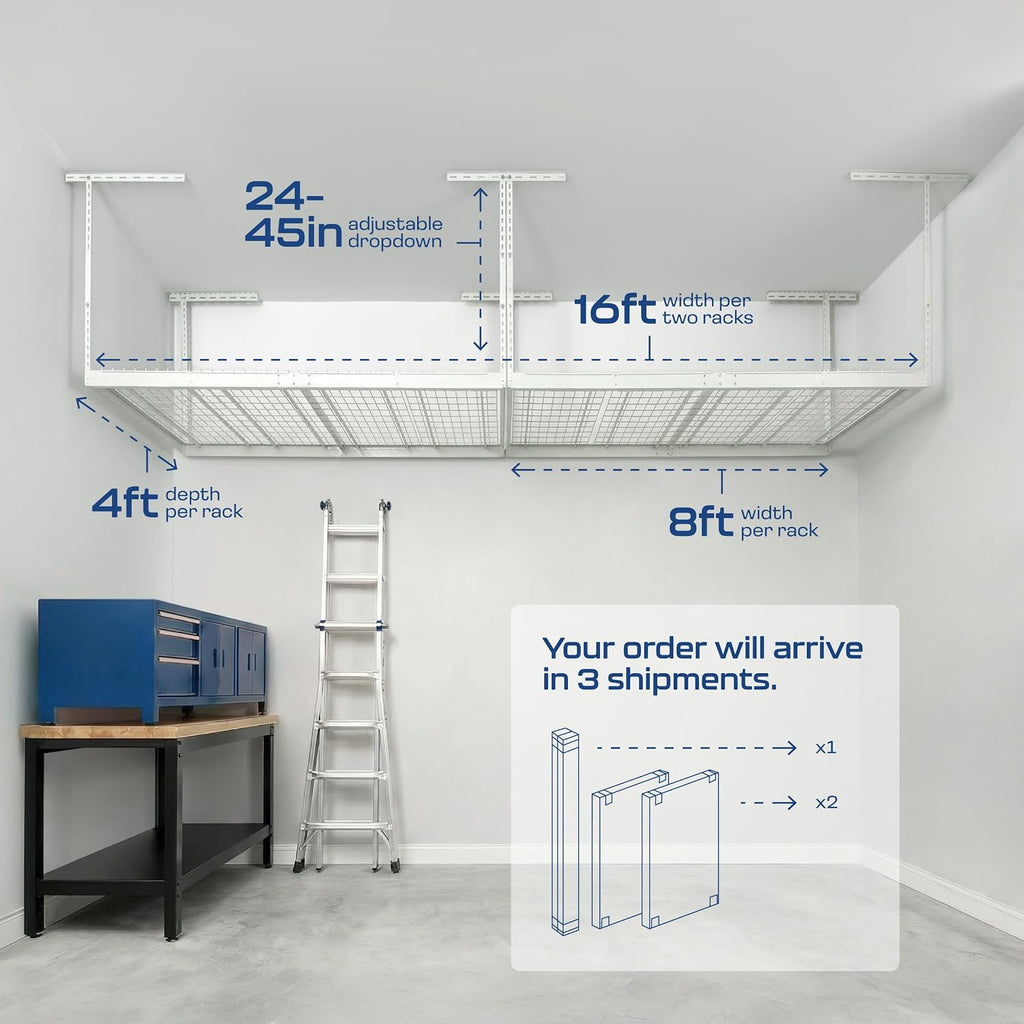 monsterrax 2-pack 4x8 overhead garage storage rack, white, close-up detail