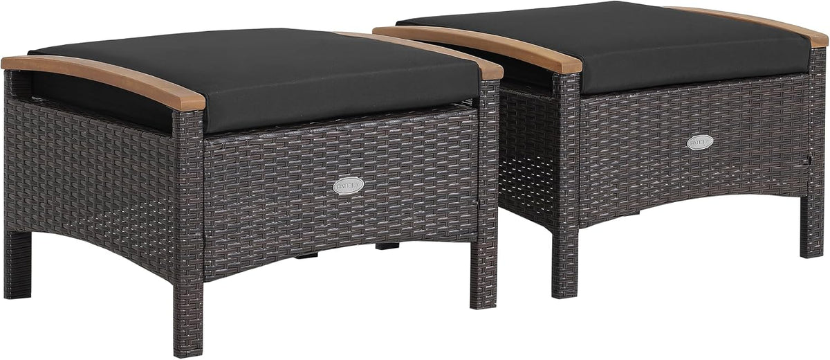Tangkula 2 Piece Patio Rattan Ottomans