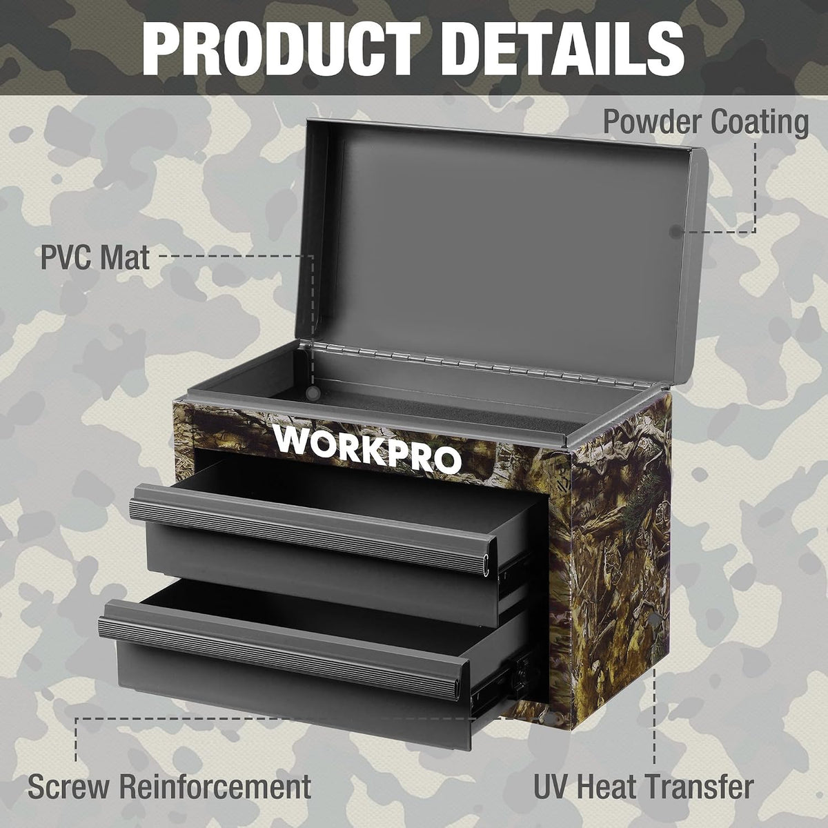 WORKPRO Metal Mini Tool Box with 2 Drawers and Top Storage