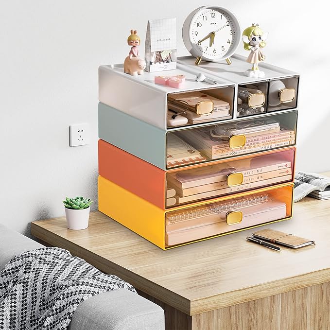 DETEIN 2 PACK Stackable Desk Organizer Stackable Storage Drawer Small Desk - Image 7