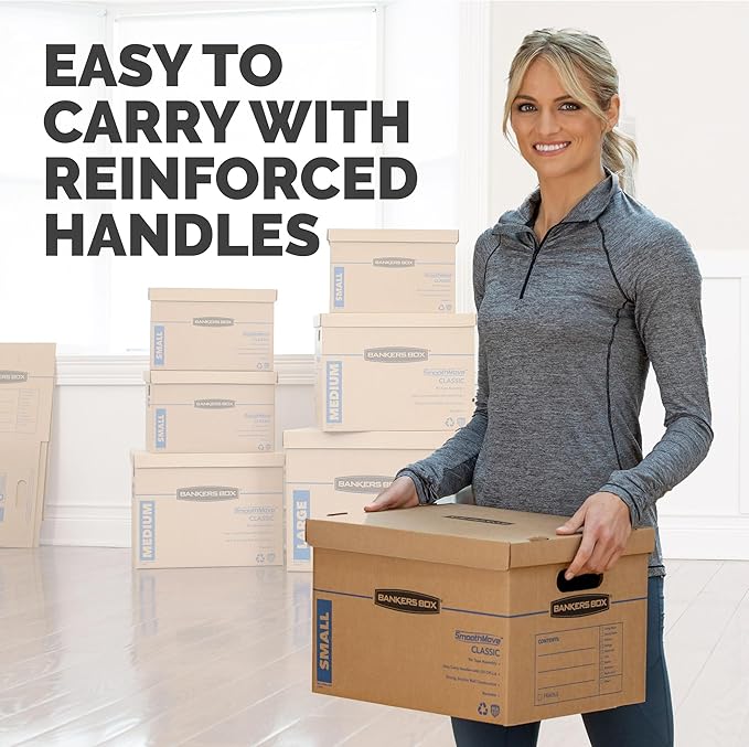 Bankers Box Small Classic Moving Box 10 Pack, Reinforced Handles, Tape-Free - Image 4