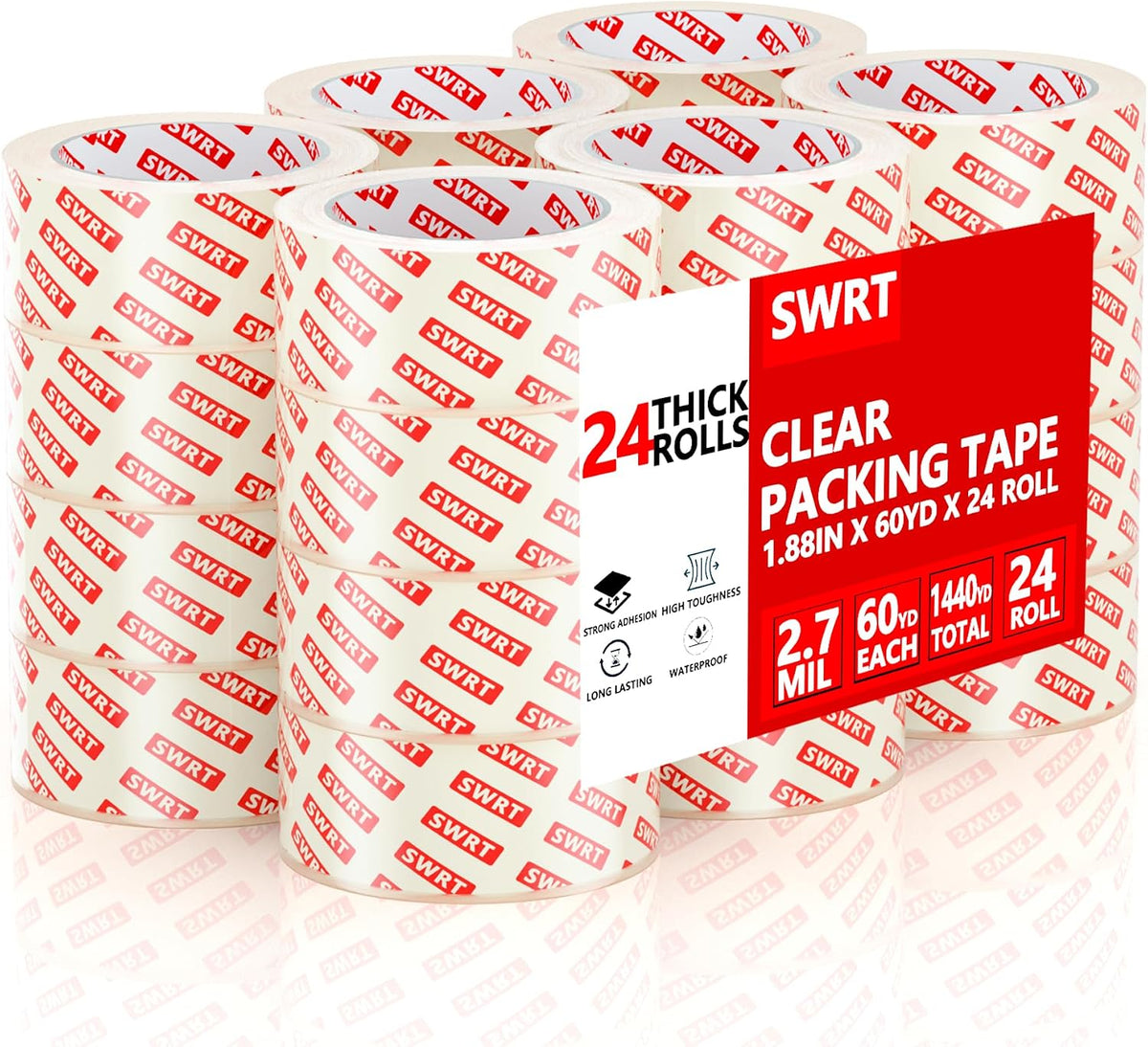 SWRT 2.7Mil Thick Ultra Clear Packing Tape, 24 Rolls Heavy Duty Packaging Tape