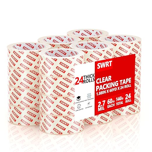SWRT 2.7Mil Thick Ultra Clear Packing Tape, 24 Rolls Heavy Duty Packaging Tape by SWRT