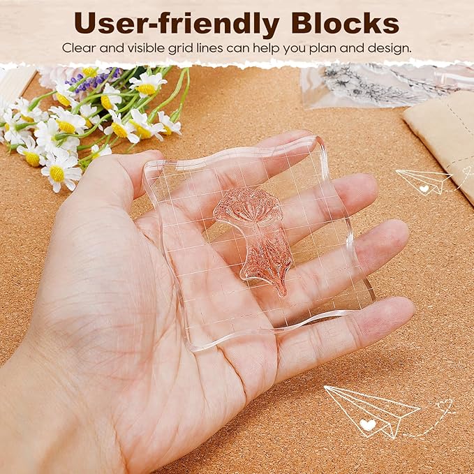 UCEC 7 Pieces Acrylic Stamp Block Assorted Sizes Clear Acrylic Mounting Blocks - Image 5