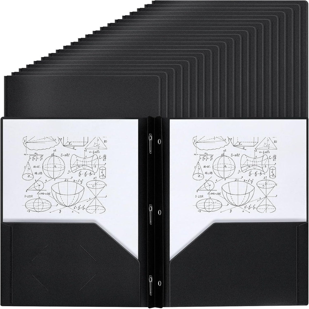 Lincia 100 Pcs Plastic Folders with 3 Prong Fasteners, Black