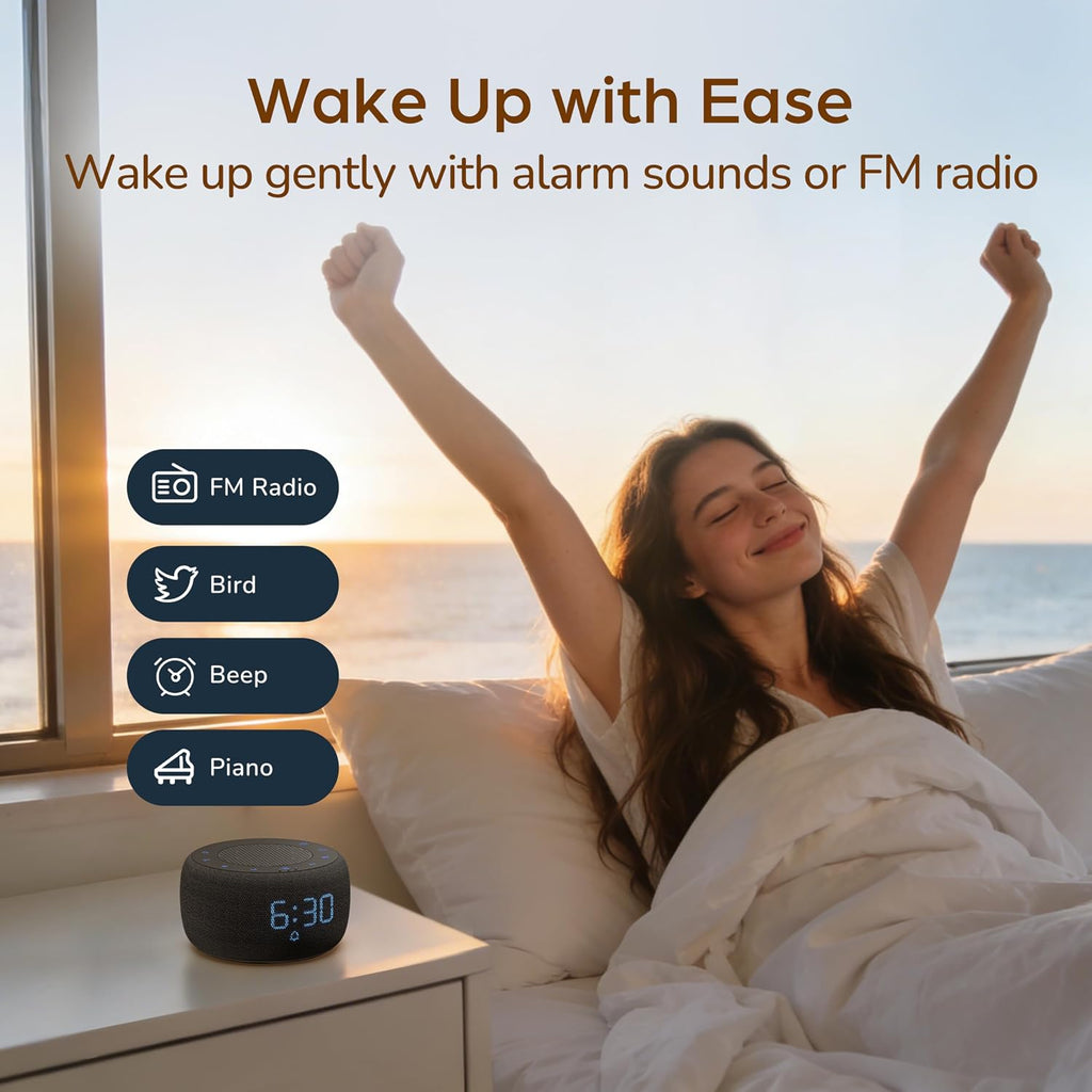 buffbee alarm clock with bluetooth speaker & fm, close-up detail