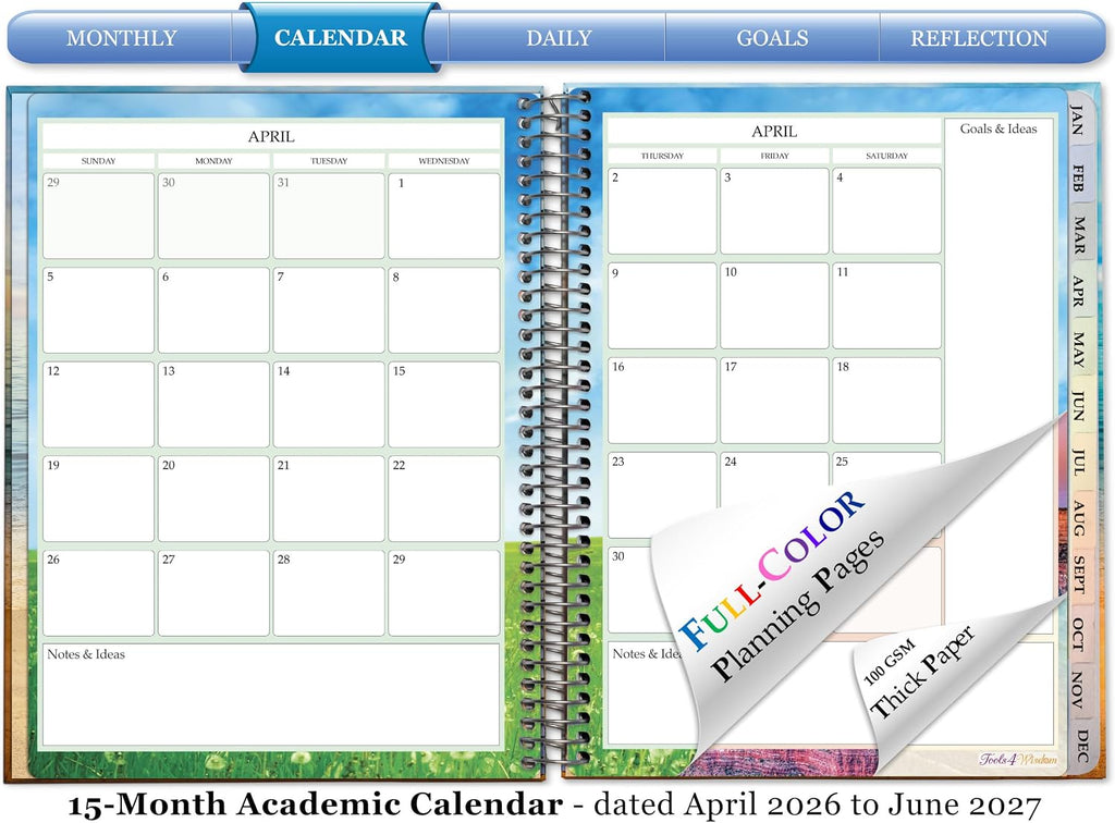 Planner 2026-2027 - Daily Weekly and Monthly Calendar with Stickers, Tabs, Pocket & Thick Paper - 15 Month Academic Year - Spiral Bound 8.5x11 Hardcover - A6J7 - Life is Short