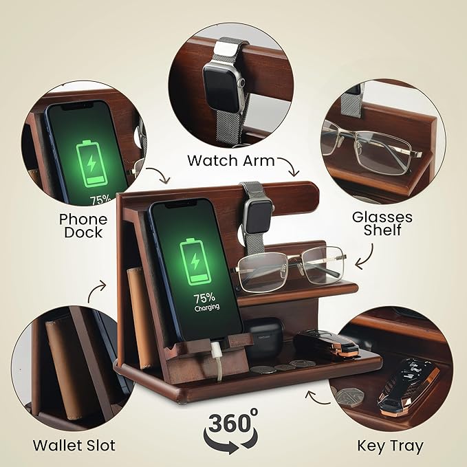 SHARPSPACE Night Stand Organizer – Wood Phone Docking Station, 360° Rotating - Image 4