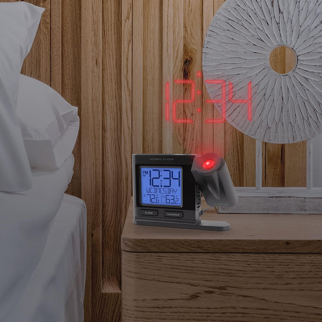 la crosse technology 616-41667-int black atomic projection alarm showing dimensions