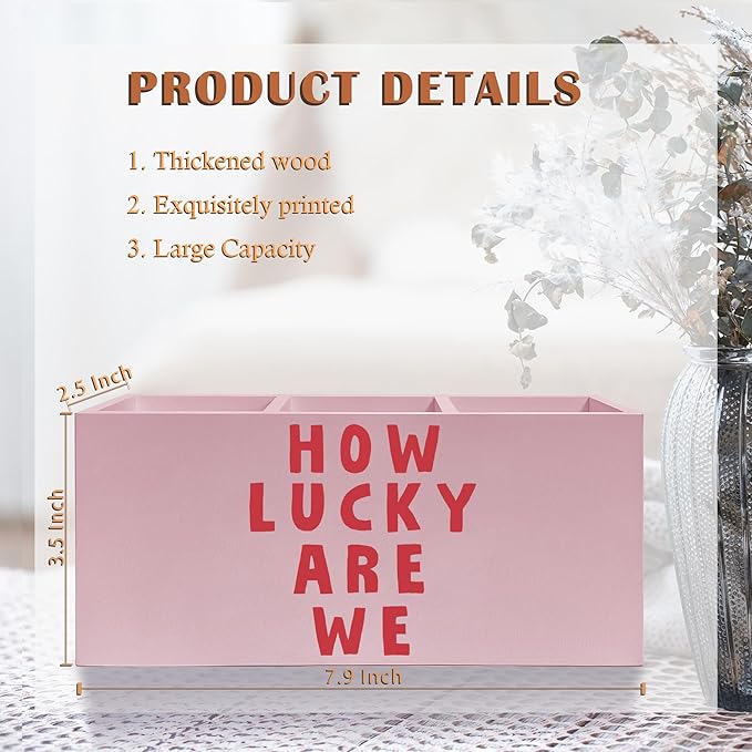 Exqcom Pink Positive Quotes Makeup Brush Holder, How Lucky Are We Pen Holder - Image 6