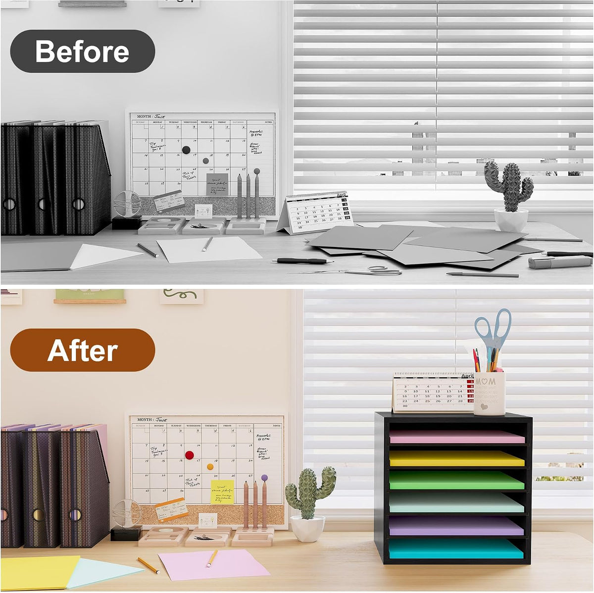 Alpeir Scrapbook Paper Storage Organizer with Adjustable Shelves, Black