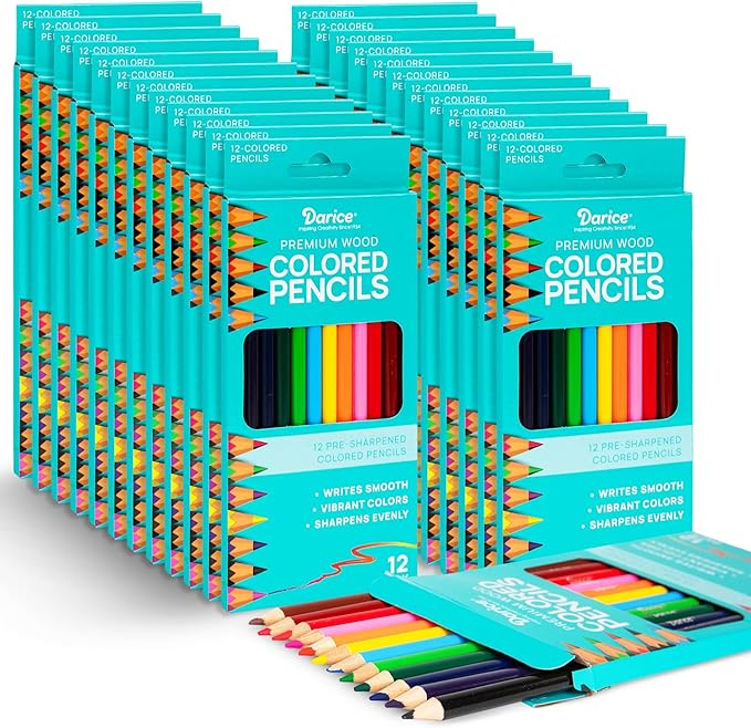 Darice Colored Pencils Bulk, 24 Packs 12 Colors, Pre-Sharpened Kid Coloring by Darice