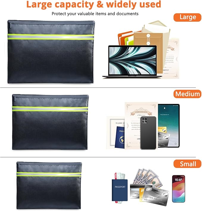 Fireproof Document Bag – 3 Pack Fireproof & Water- proof Document Organizer | - Image 3
