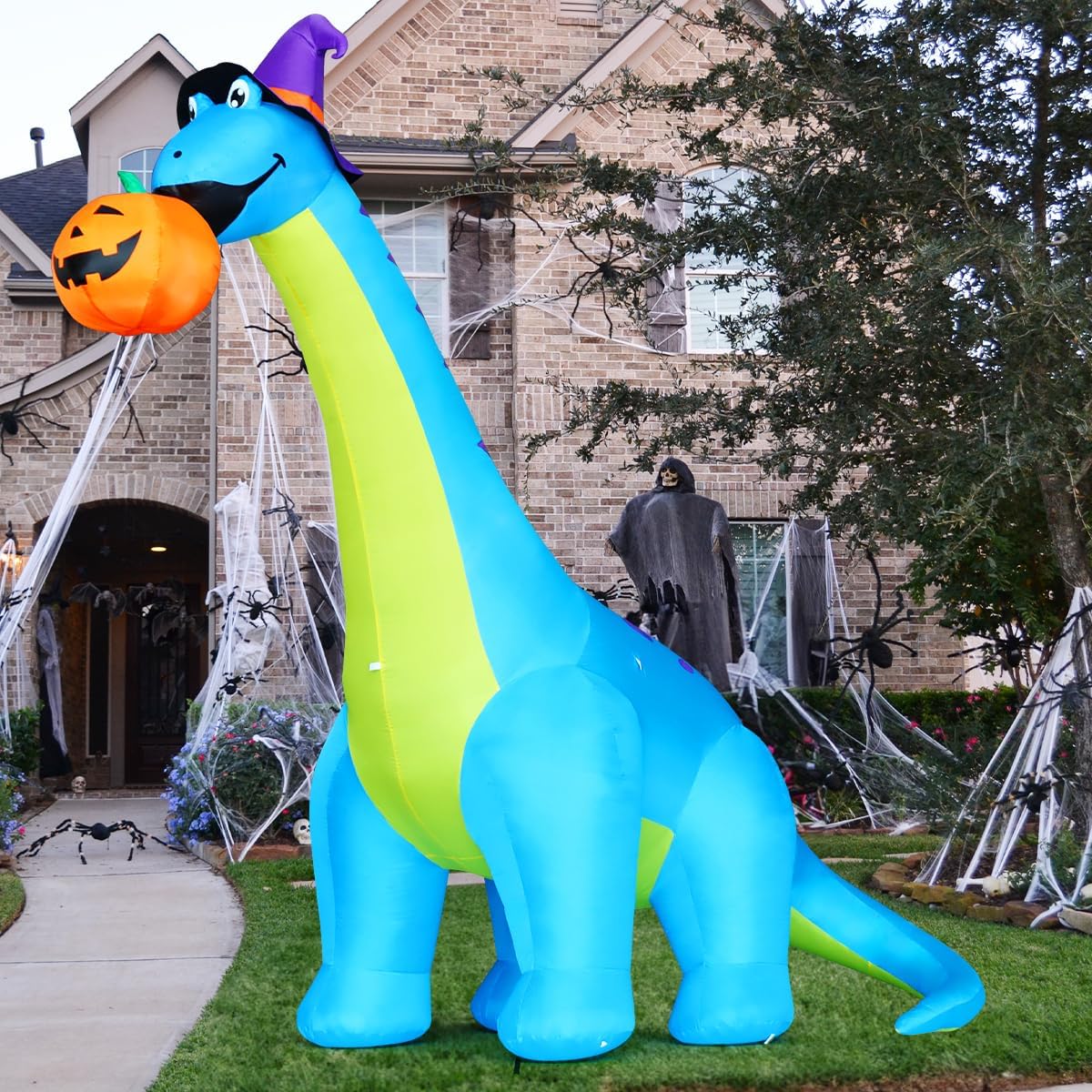 COMIN Halloween Inflatables 10 FT Dinosaurs Eating Pumpkin Decorations