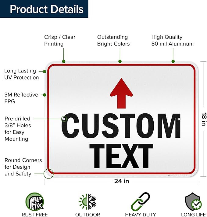 Custom Arrow Directional Sign, 18x24 Inches, 3M EGP Reflective, Rust Free .080 - Image 6