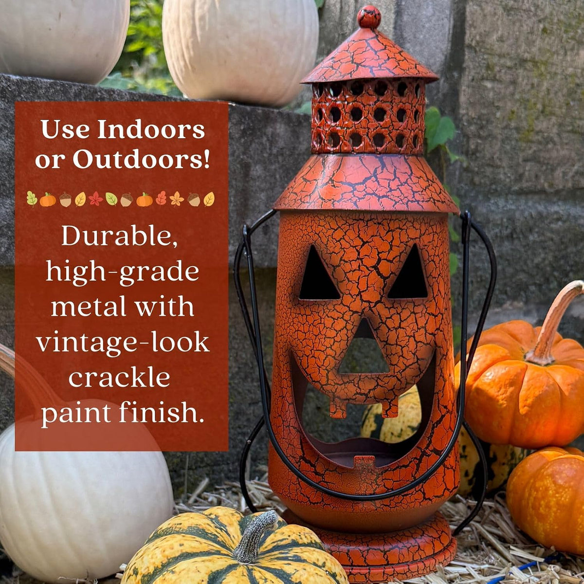 Clovers Garden Halloween Pumpkin Rustic Lantern with Handle 11.5" Tall