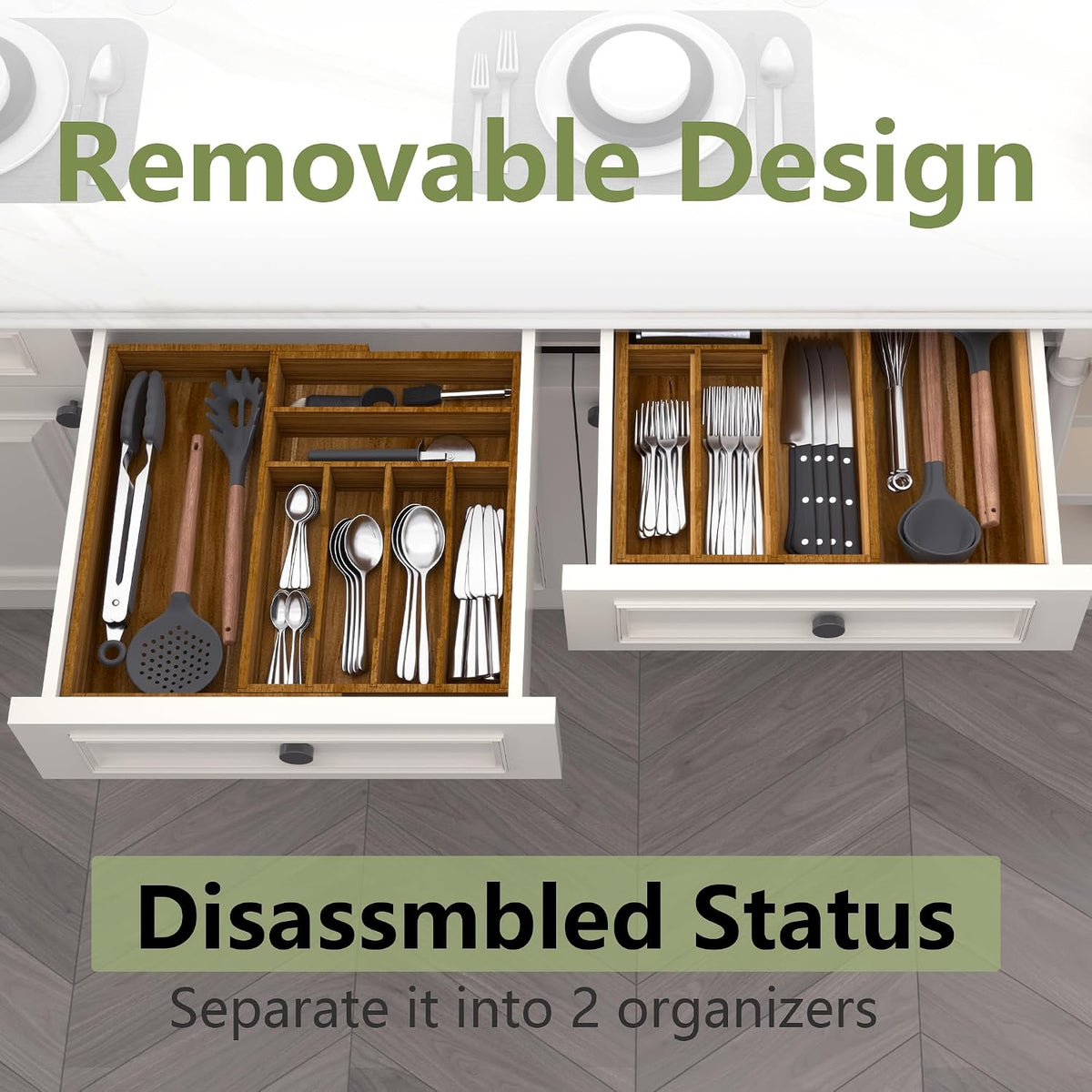 Suli Extra Large Silverware Drawer Organizer,Expandable 22in to 37in,Acacia