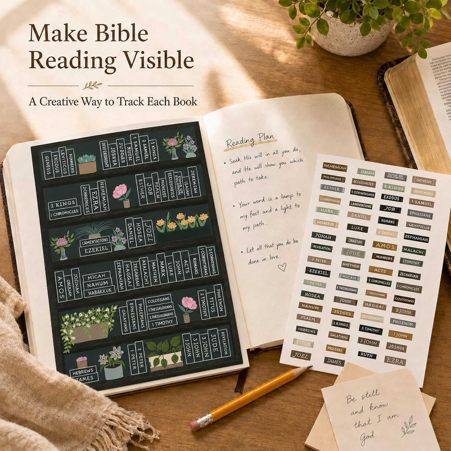 Bible Reading Tracker Bible Labels Bible Study Stickers Bible Study Supplies Unique Gifts for Bible Readers Beginning the Journey of Deeper Reading in the Bible (Macaron Bookshelf)