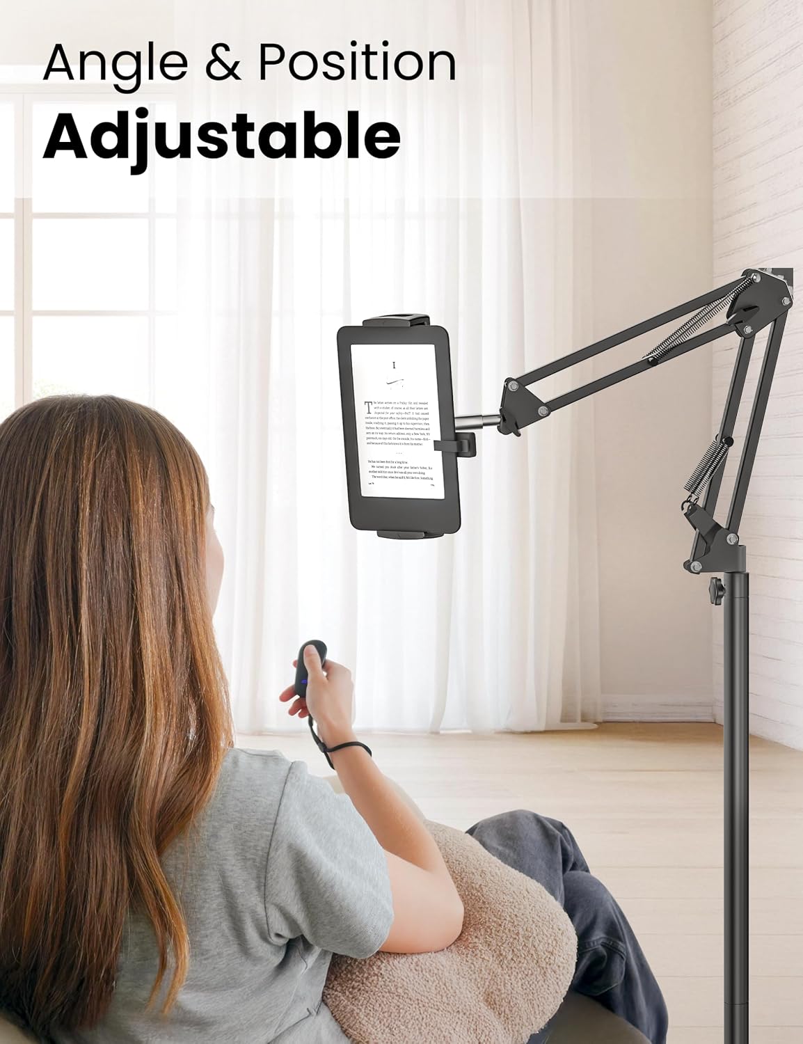 Floor Stand Holder with Remote Page Turner for Kindle, for Reading in Bed