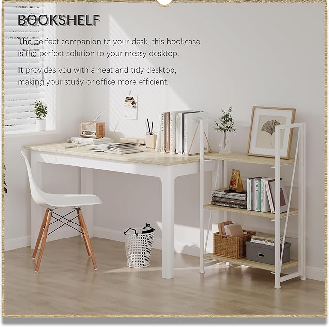 4NM No Assembly Folding Bookshelf Storage Shelves 3 Tiers Vintage Bookcase - Image 3