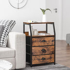 Furnulem Nightstand with 3 Drawers and 2-Tier Shelf, Fabric Small Dresser - Image 5